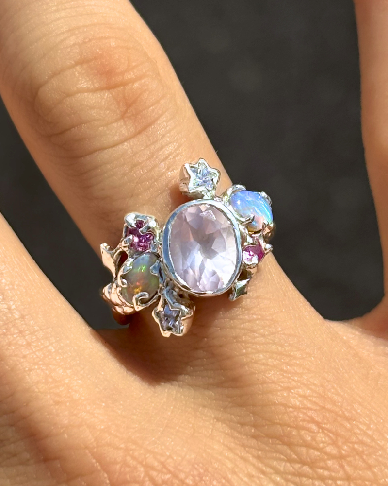 Galaxy Ring | Opal + Pink Sapphire | Sterling Silver - Sunny on a Cloud