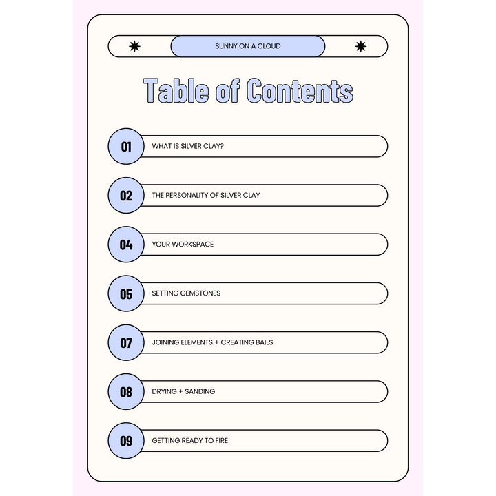 contents page - Soac Sunny on a cloud Silver Clay course