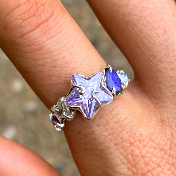 Purple Boulder Opal Astre Ring | Sterling Silver