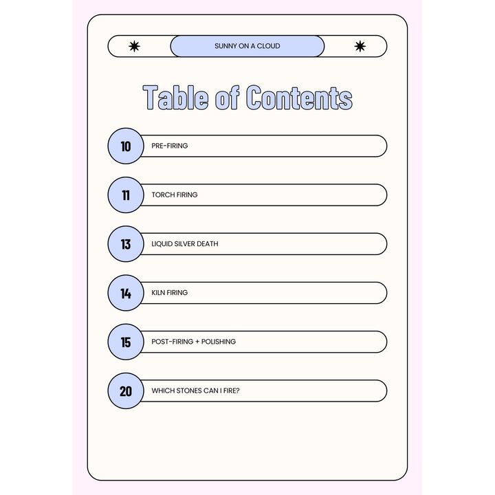 contents page - Soac Sunny on a cloud Silver Clay course