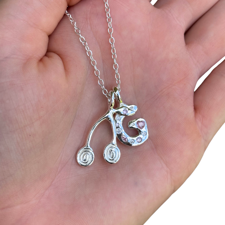 Gemstone Initial Pendant - Fine Silver - Sunny on a Cloud