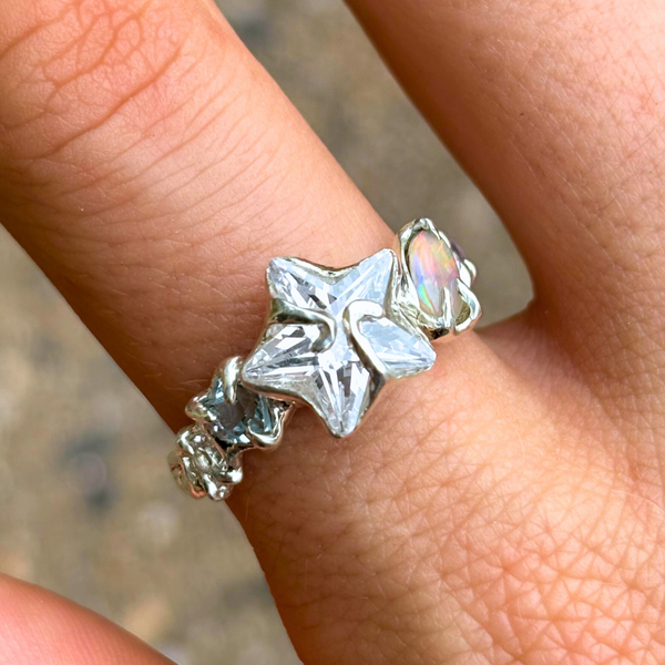 Lightning Ridge Opal Astre Ring | Sterling Silver