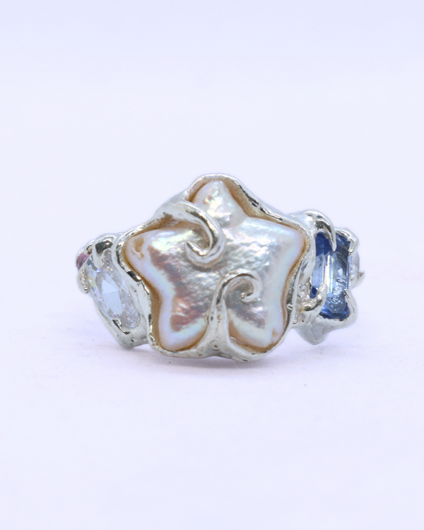 Aphrodite ring star pearl lab gemstones